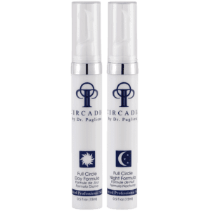 Two bottles of precadi eye cream on a white background.