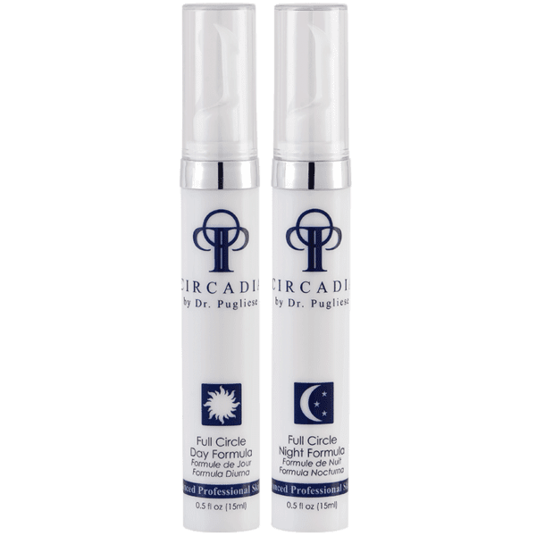 Two bottles of precadi eye cream on a white background.